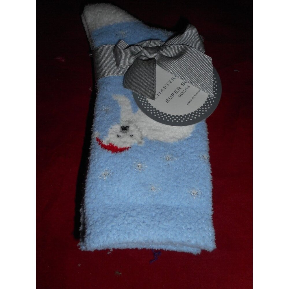 Charter Club Women's Soft Fuzzy Socks Blue Polar Bear 9-11 Fits Shoe Size 6-10